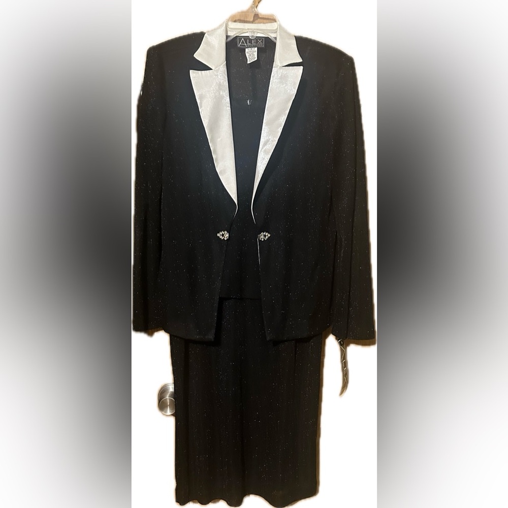 Alex Evenings midi shimmer dress & jacket with satin & rhinestone accents - 8